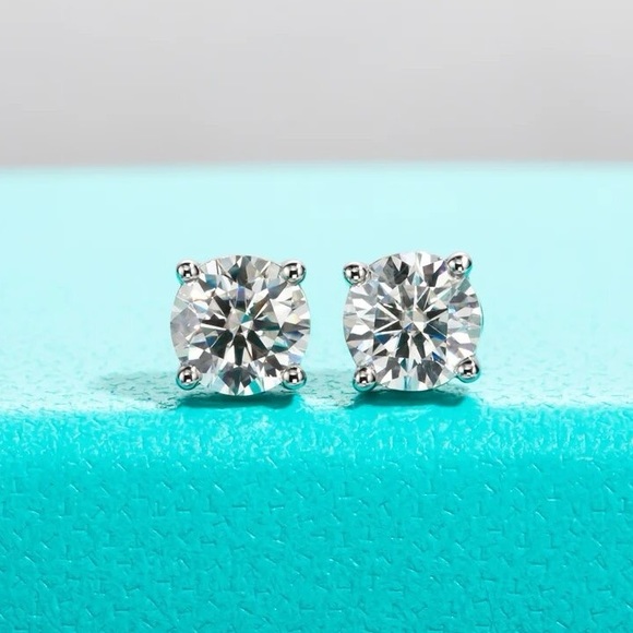 2.00cttw Moissanite Classic Solitaire Stud Earrings, Sterling Silver - Picture 3 of 7